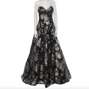 Jovani Black & Silver Floral Print Gown - US 14